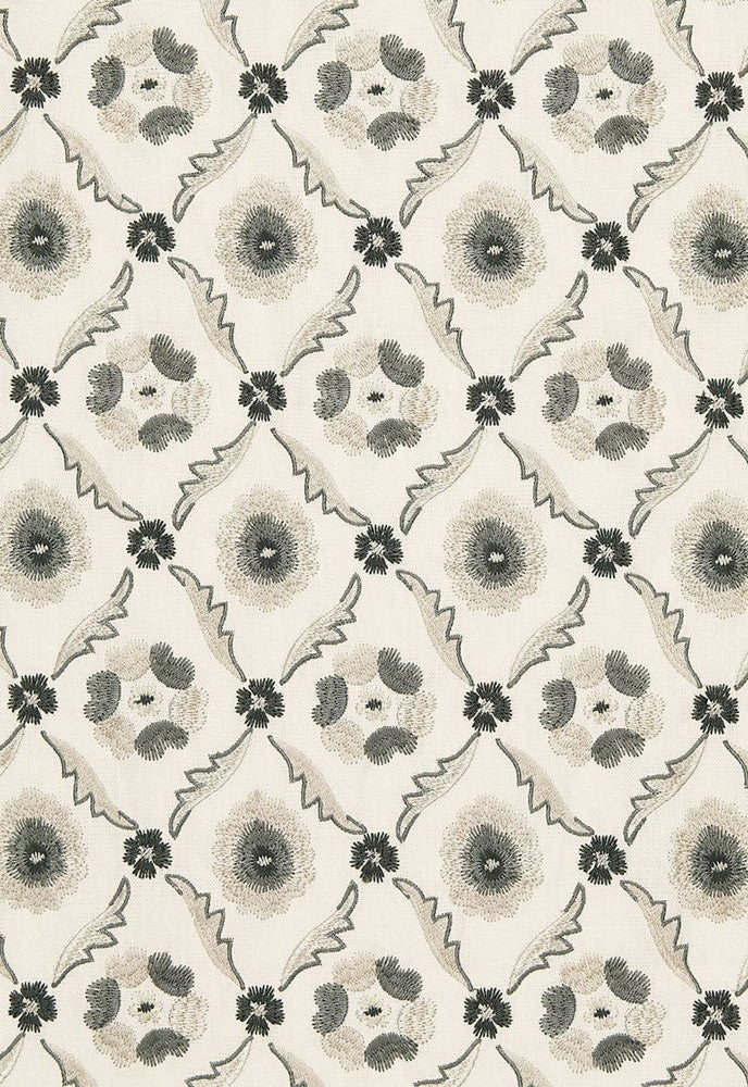 Claremont Embroidery Grisaille 65743 by Schumacher Designer Fabric Chroma 61% Linen, 39% Viscose Martindale 8,000 Horizontal: 4.75 and Vertical: 6.25 51.25 - Swanky Fabrics -