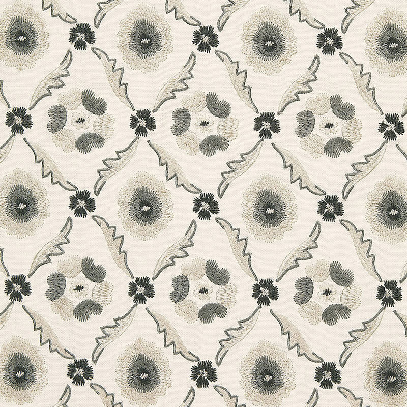 Claremont Embroidery Grisaille 65743 by Schumacher Designer Fabric CHROMA LINEN 61% VISCOSE RAYON 39% INDIA MARTINDALE 8,000 </p><p>Repeat: Horizontal: 4 3/4" (12CM) and Vertical: 6 1/4" (16CM) 51.25 - Swanky Fabrics -