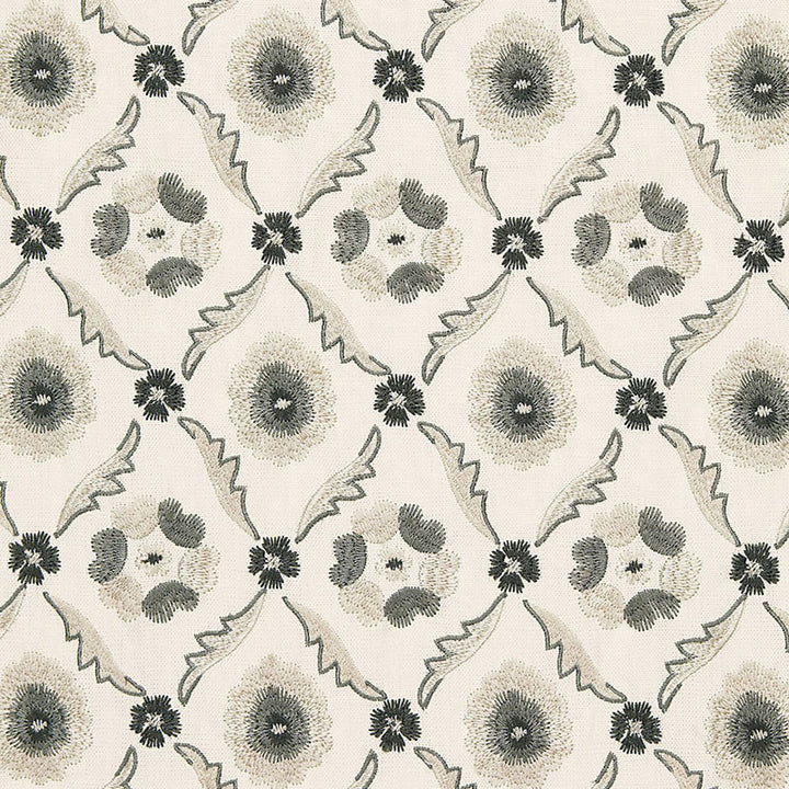 Claremont Embroidery Grisaille 65743 by Schumacher Designer Fabric CHROMA See Sample INDIA . </p><p>Repeat: Horizontal: 4 3/4" (12CM) and Vertical: 6 1/4" (16CM) 51 2/8" WIDE (130CM) - Swanky Fabrics -