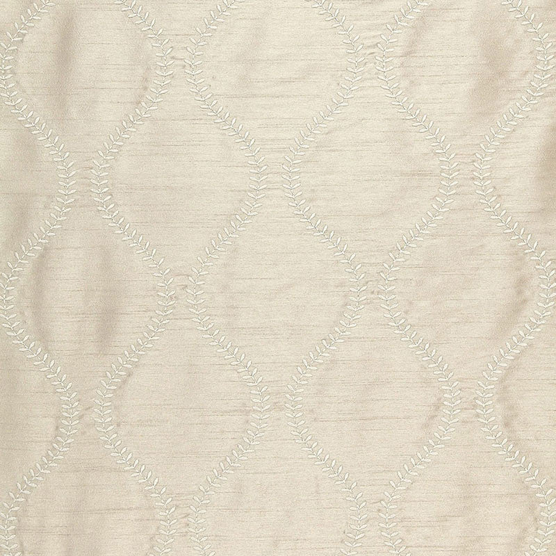 Agadir Embroidery Dove 65751 by Schumacher Designer Fabric CHROMA See Sample INDIA HEAVY DUTY </p><p>Repeat: Horizontal: 3 1/4" (8CM) and Vertical: 7 1/2" (19CM) 50 1/2" WIDE (128CM) - Swanky Fabrics -