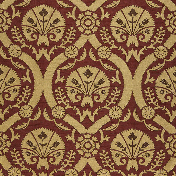 Taza Damask Spice 65771 by Schumacher Designer Fabric CHROMA POLYESTER 100% INDIA WYZENBEEK 15,000 </p><p>Repeat: Horizontal: 7" (18CM) and Vertical: 19" (48CM) 55.25 - Swanky Fabrics -