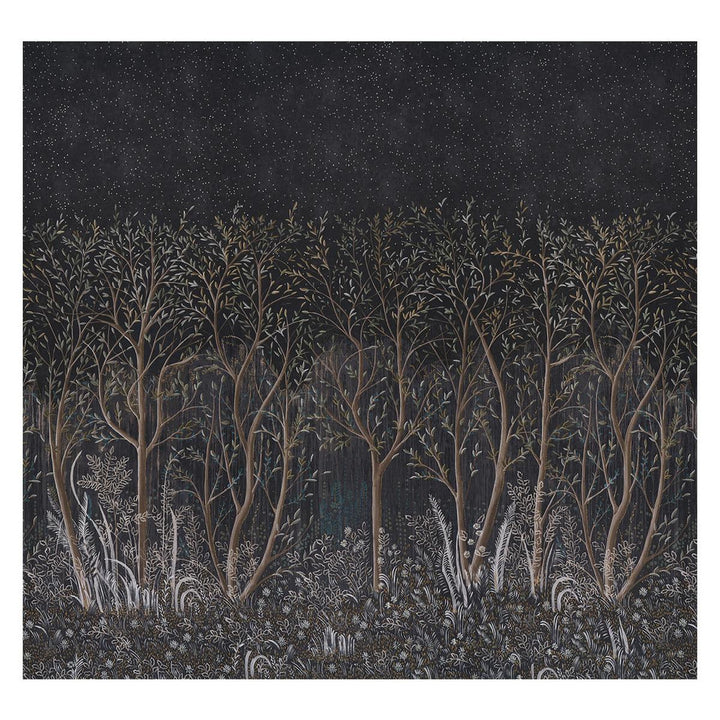 Brindille Golden Accented Carbon 5010921 by Schumacher Designer Wallpaper Colette Cosentino 162.0" - Swanky Fabrics -