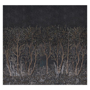 Brindille Golden Accented Carbon 5010921 by Schumacher Designer Wallpaper