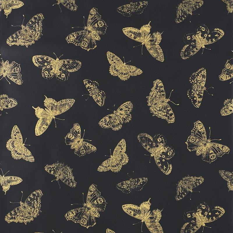 Burnell Butterfly Black 5011742 by Schumacher Designer Wallpaper Misterioso 27.0" - Swanky Fabrics -