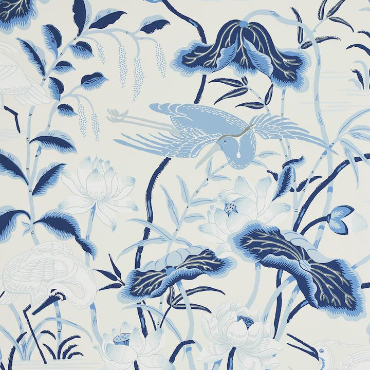 Lotus Garden Porcelain 5008435 by Schumacher Designer Wallpaper Perennial Favorites 27.0" - Swanky Fabrics -