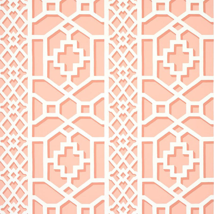 Zanzibar Trellis Coral 5006946 by Schumacher Designer Wallpaper Happy Together 13.5" - Swanky Fabrics -