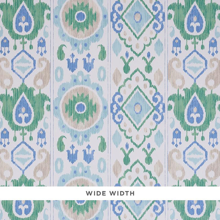 Elizia Ikat Green & Blue 5010710 by Schumacher Designer Wallpaper New Traditional Ii 27.0" - Swanky Fabrics -