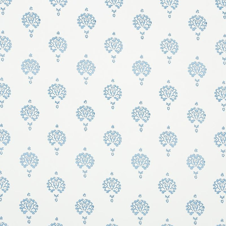 Dahlia Hand Blocked Print Blue 5011230 by Schumacher Designer Wallpaper Jacaranda 3.0" - Swanky Fabrics -