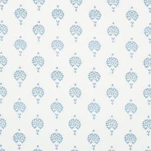 Dahlia Hand Blocked Print Blue 5011230 by Schumacher Designer Wallpaper