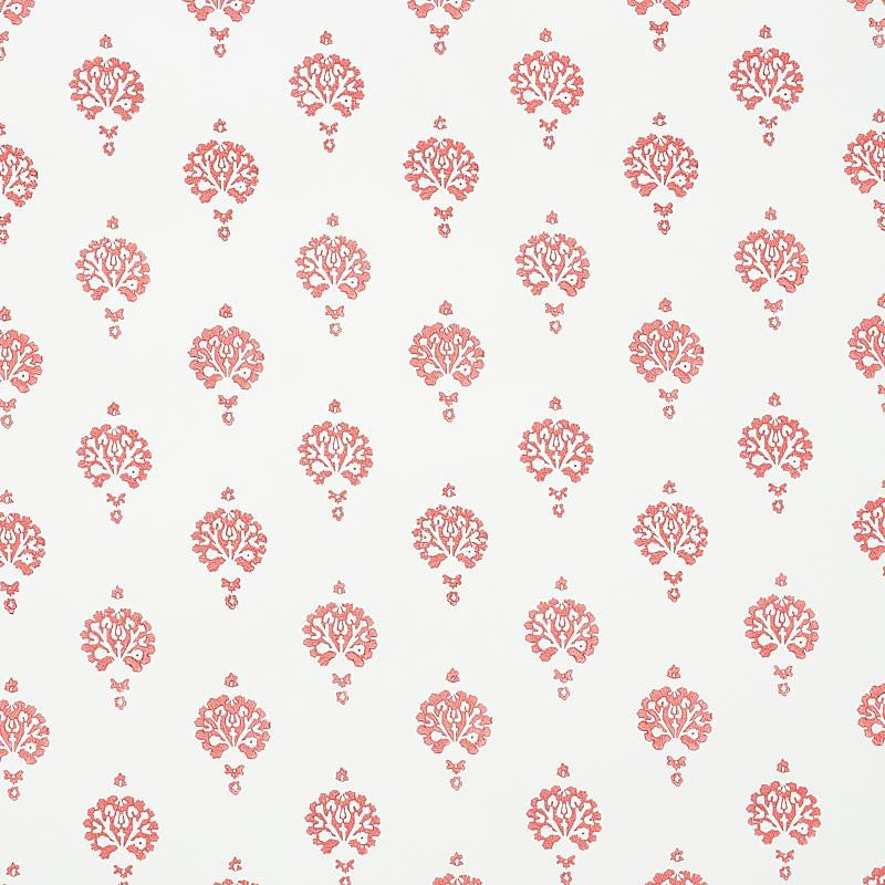 Dahlia Hand Blocked Print Red 5011232 by Schumacher Designer Wallpaper Jacaranda 3.0" - Swanky Fabrics -