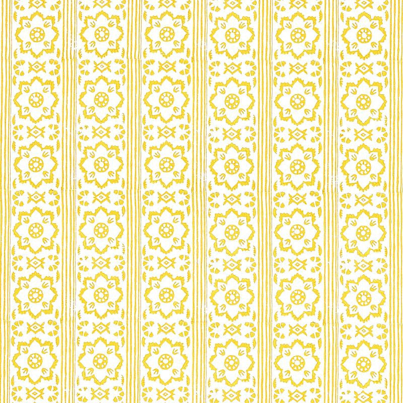 Sunda Hand Blocked Print Yellow 5011222 by Schumacher Designer Wallpaper Jacaranda 2.5" - Swanky Fabrics -