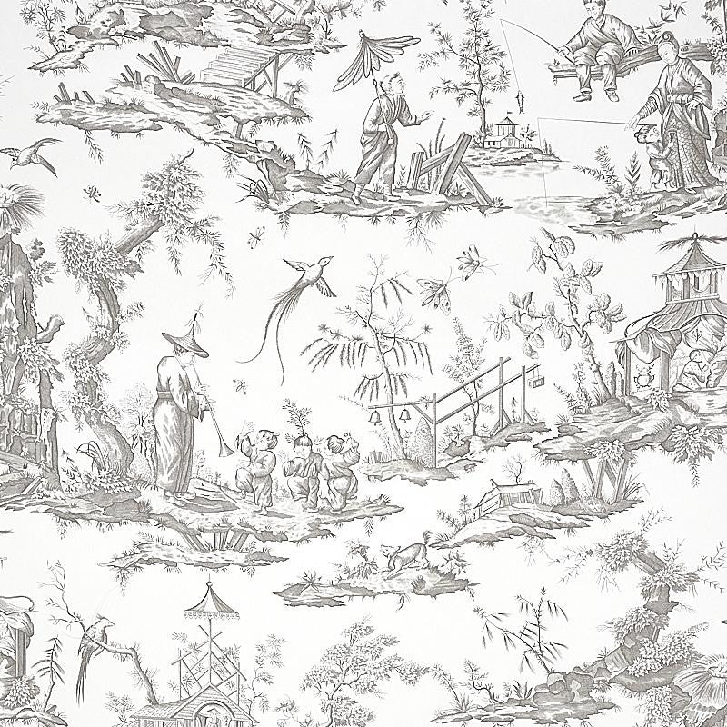 Shengyou Toile Driftwood 5012050 by Schumacher Designer Wallpaper Signature Schumacher 45.0" - Swanky Fabrics -