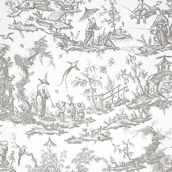 Shengyou Toile Driftwood 5012050 by Schumacher Designer Wallpaper Signature Schumacher 45.0" - Swanky Fabrics -