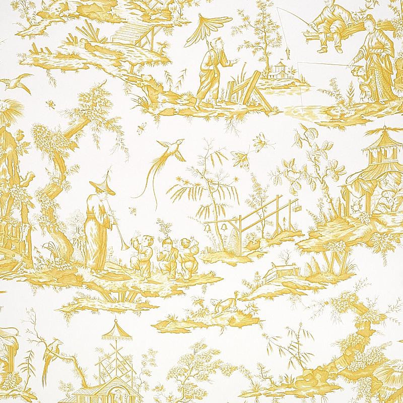 Shengyou Toile Yellow 5012051 by Schumacher Designer Wallpaper Signature Schumacher 45.0" - Swanky Fabrics -
