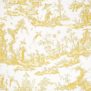 Shengyou Toile Yellow 5012051 by Schumacher Designer Wallpaper