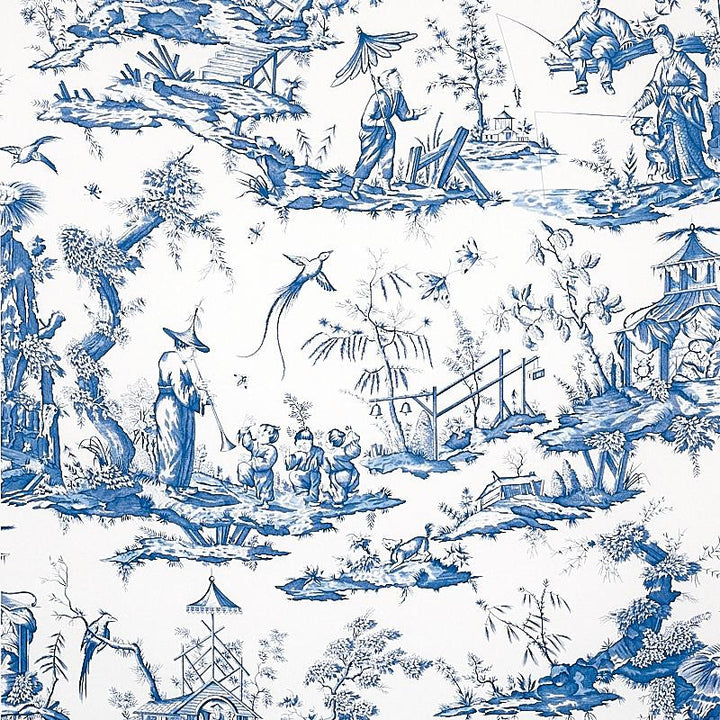 Shengyou Toile Blue 5012052 by Schumacher Designer Wallpaper Signature Schumacher 45.0" - Swanky Fabrics -