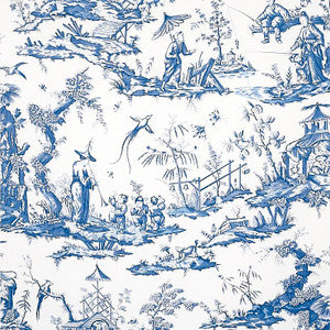 Shengyou Toile Blue 5012052 by Schumacher Designer Wallpaper