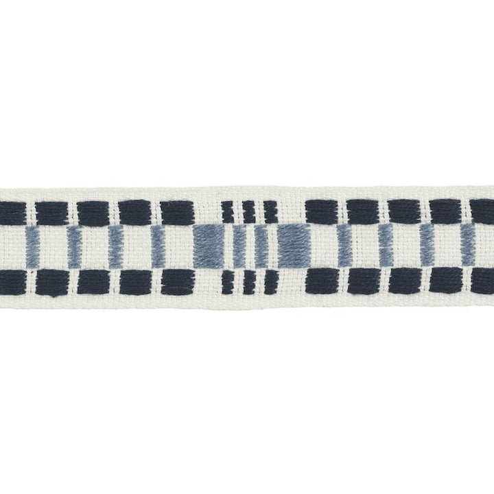 Carmo Tape Narrow Indigo 78990 by Schumacher Designer Trim Stephanie Seal Brown - Swanky Fabrics -
