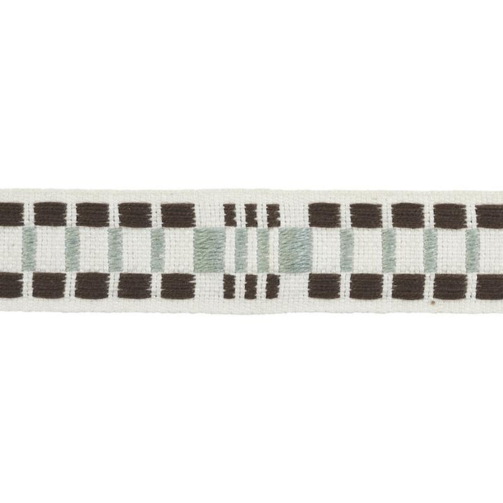 Carmo Tape Narrow Sage 78992 by Schumacher Designer Trim Stephanie Seal Brown - Swanky Fabrics -
