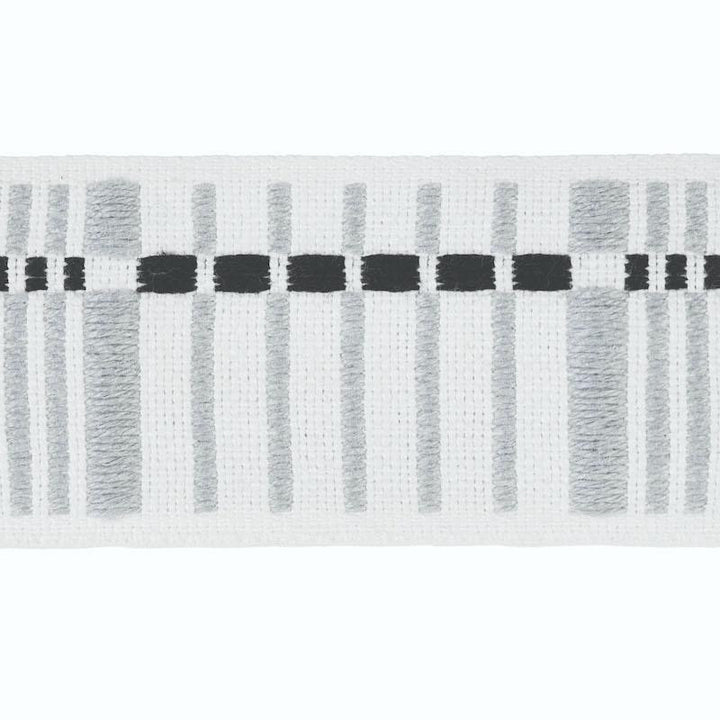 Carmo Tape Medium Silver & Black 79001 by Schumacher Designer Trim Stephanie Seal Brown - Swanky Fabrics -