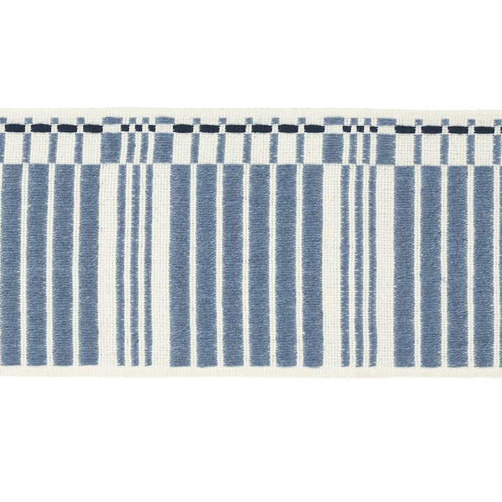 Carmo Tape Wide Indigo 79210 by Schumacher Designer Trim Stephanie Seal Brown 2.7" - Swanky Fabrics -