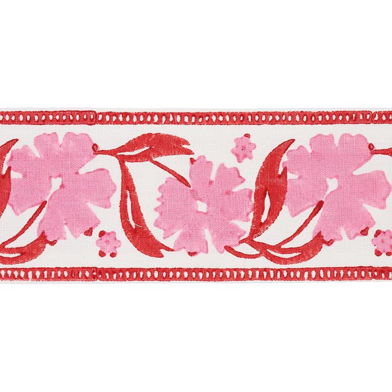 Adra Hand Blocked Tape Pink & Red 74403 by Schumacher Designer Trim Jacaranda 3.38" - Swanky Fabrics -