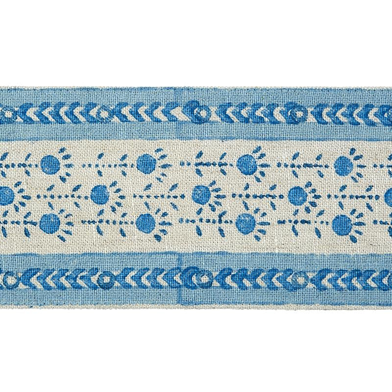 Pica Bella Hand Blocked Tape Blue 79101 by Schumacher Designer Trim Jacaranda - Swanky Fabrics -