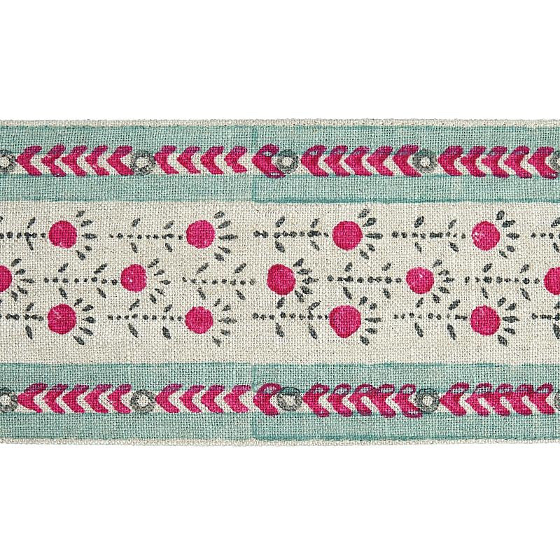 Pica Bella Hand Blocked Tape Magenta & Pistachio 79102 by Schumacher Designer Trim Jacaranda - Swanky Fabrics -