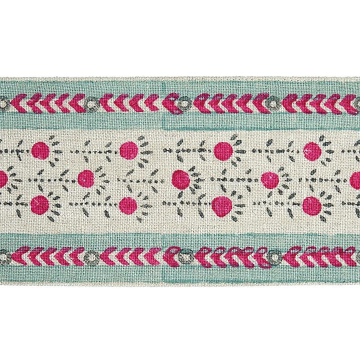 Pica Bella Hand Blocked Tape Magenta & Pistachio 79102 by Schumacher Designer Trim Jacaranda - Swanky Fabrics -