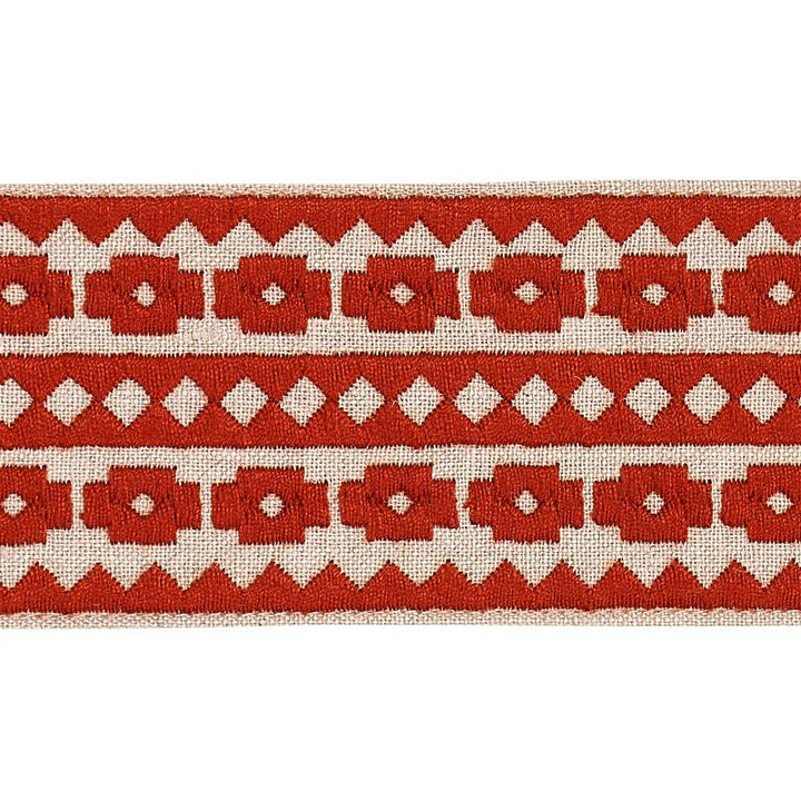 Talitha Tape Terracotta On Natural 79921 by Schumacher Designer Trim Bohemia - Swanky Fabrics -