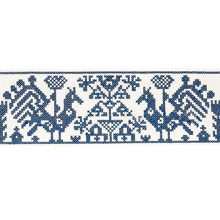 Tarpan Embroidered Tape Navy 80000 by Schumacher Designer Trim Bohemia 3.5" - Swanky Fabrics -
