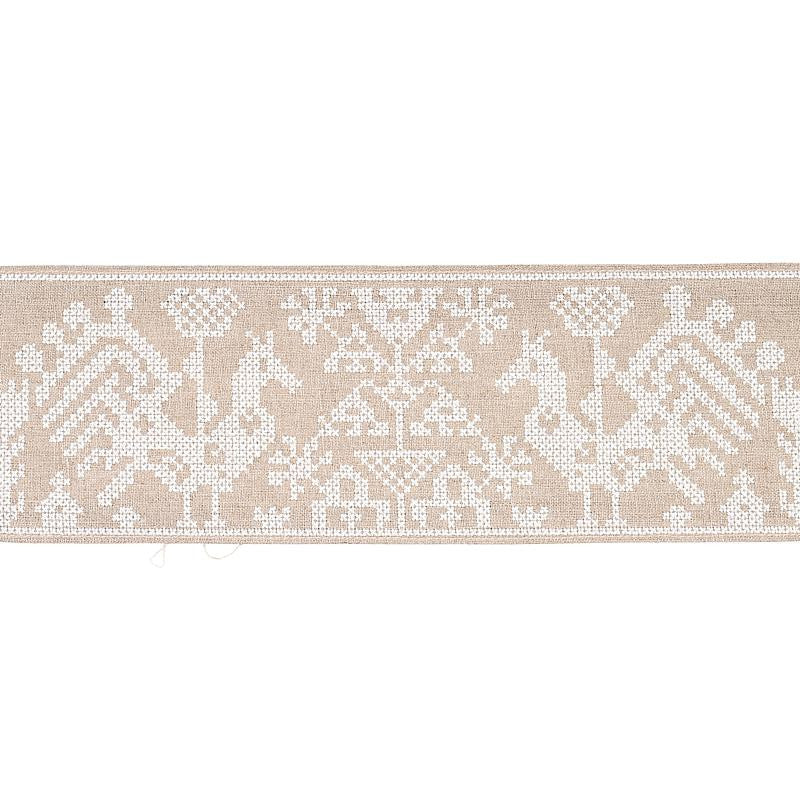 Tarpan Embroidered Tape Natural 80002 by Schumacher Designer Trim Bohemia 3.5" - Swanky Fabrics -