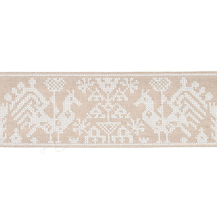 Tarpan Embroidered Tape Natural 80002 by Schumacher Designer Trim Bohemia 3.5" - Swanky Fabrics -