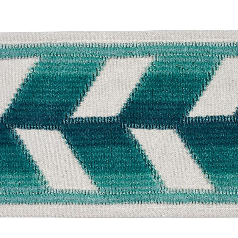 Chevron Strie Velvet Tape Peacock 80181 by Schumacher Designer Trim Cut & Patterned Velvets 3.6" - Swanky Fabrics -