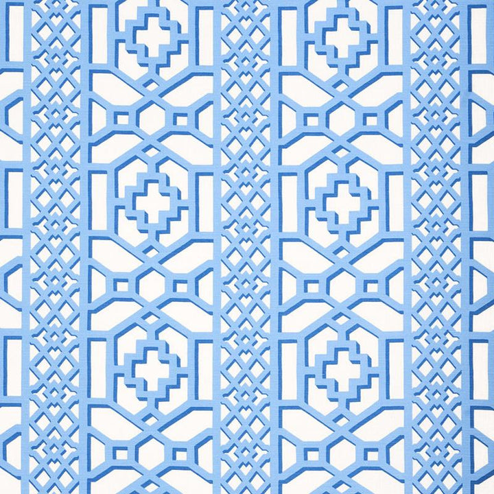 Zanzibar Trellis Blue 175748 by Schumacher Designer Fabric Happy Together 13.5" - Swanky Fabrics -