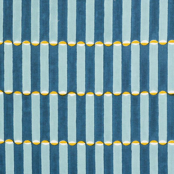 Luna Hand Block Print Blue & Turmeric 179281 by Schumacher Designer Fabric Molly Mahon 1.75" - Swanky Fabrics -