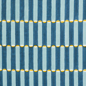 Luna Hand Block Print Blue & Turmeric 179281 by Schumacher Designer Fabric