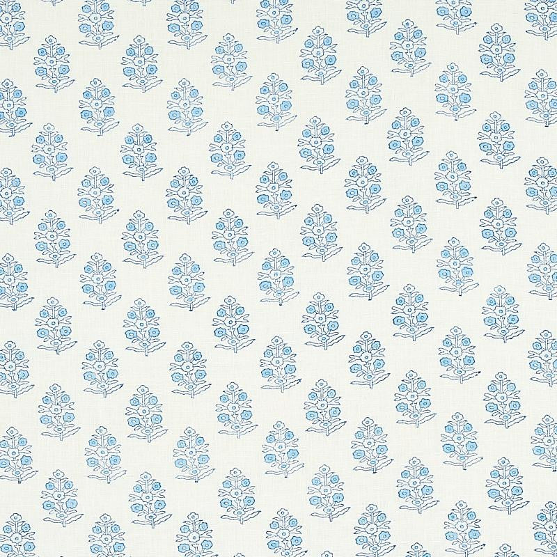 Aditi Hand Blocked Print Blue 179360 by Schumacher Designer Fabric Jacaranda 3.0" - Swanky Fabrics -