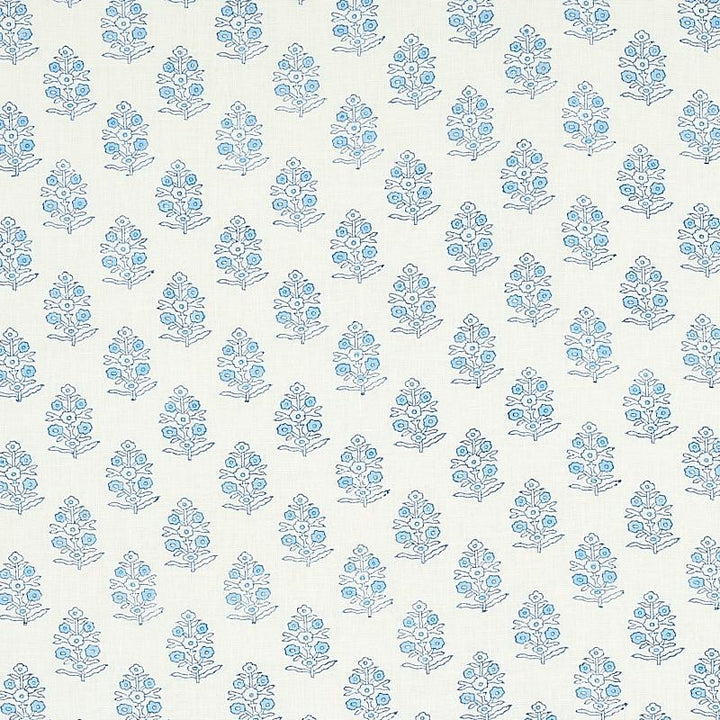 Aditi Hand Blocked Print Blue 179360 by Schumacher Designer Fabric Jacaranda 3.0" - Swanky Fabrics -