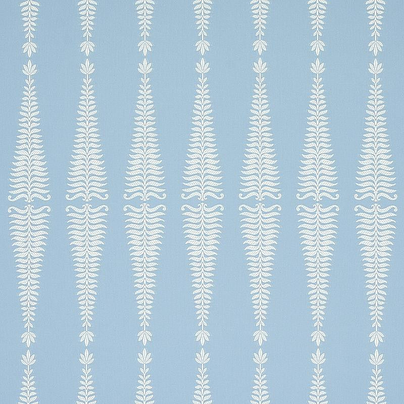 Fern Tree Ivory & Sky 2643884 by Schumacher Designer Fabric Rhapsody In Blue 3.5" - Swanky Fabrics -