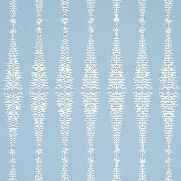 Fern Tree Ivory & Sky 2643884 by Schumacher Designer Fabric Rhapsody In Blue 3.5" - Swanky Fabrics -