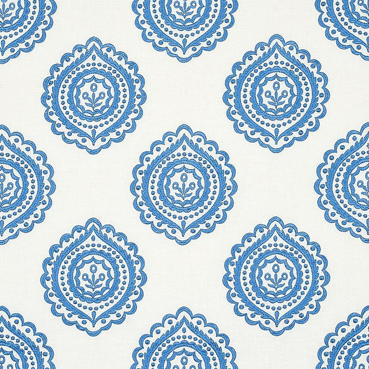 Olana Linen Embroidery Blue 70206 by Schumacher Designer Fabric Rhapsody In Blue 12.67" - Swanky Fabrics -