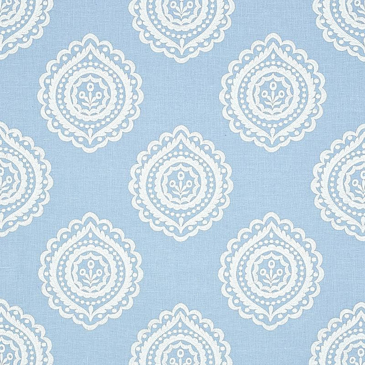 Olana Linen Embroidery Sky 70207 by Schumacher Designer Fabric Rhapsody In Blue 12.67" - Swanky Fabrics -