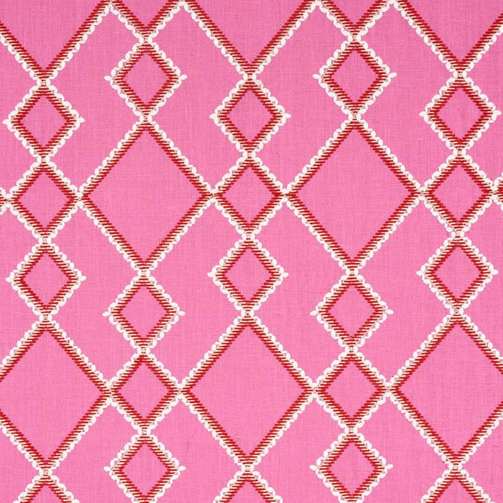 Branson Embroidery Pink 75890 by Schumacher Designer Fabric Happy Together 8.12" - Swanky Fabrics -