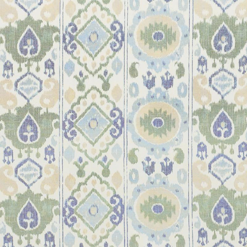 Elizia Ikat Green & Blue 179051 by Schumacher Designer Fabric New Traditional 26.5" - Swanky Fabrics -