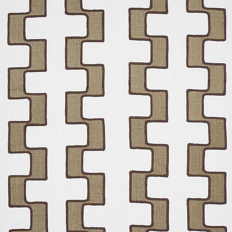 Dixon Embroidered Print Linen Neutral 179680 by Schumacher Designer Fabric World View 17.25" - Swanky Fabrics -