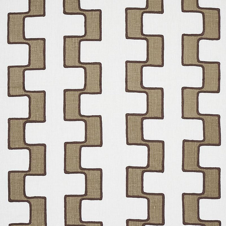 Dixon Embroidered Print Linen Neutral 179680 by Schumacher Designer Fabric World View 17.25" - Swanky Fabrics -
