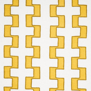 Dixon Embroidered Print Linen Yellow 179681 by Schumacher Designer Fabric