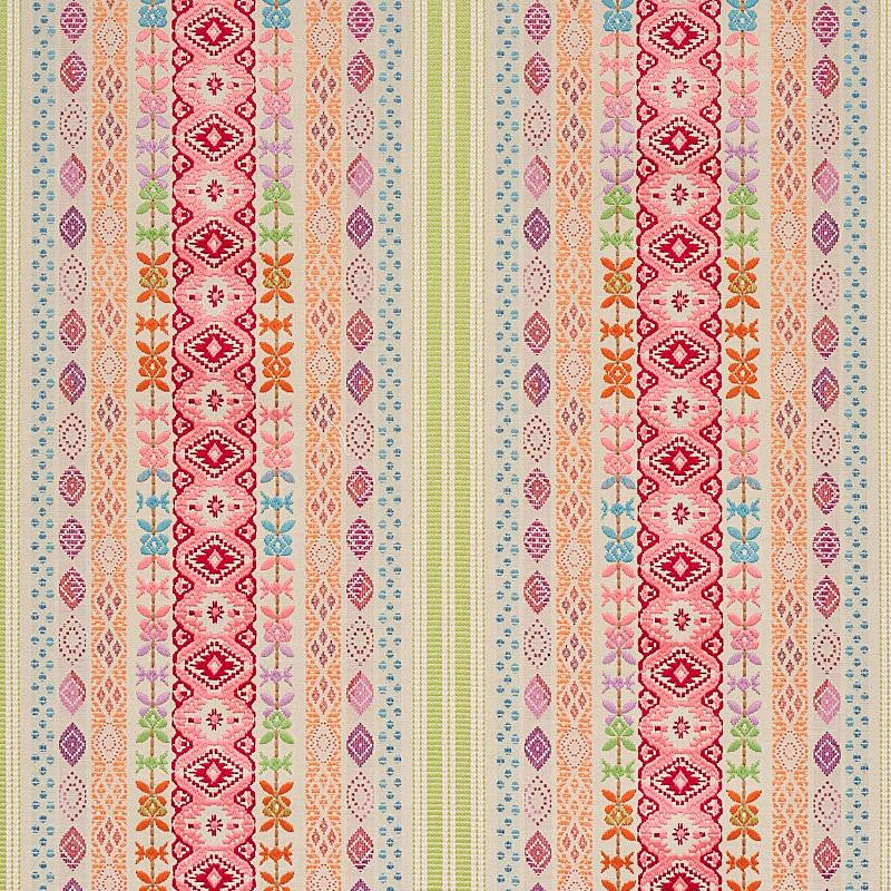 Cosima Embroidery Pink Multi 79682 by Schumacher Designer Fabric Bohemia 15.17" - Swanky Fabrics -