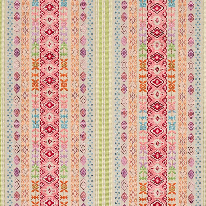 Cosima Embroidery Pink Multi 79682 by Schumacher Designer Fabric Bohemia 15.17" - Swanky Fabrics -